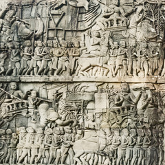 Fototapeta na wymiar Bas-relief at Bayon temple in Angkor Thom. Siem Reap. Cambodia.