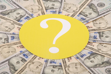 Question mark on mandala kaleidoscope from money.