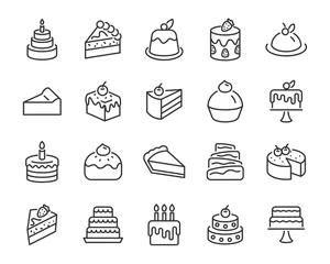 Fotobehang set of bakery icons, such as cake, doughnut,  bread, cheese, pie, tart © kornkun