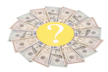 Question mark on mandala kaleidoscope from money.