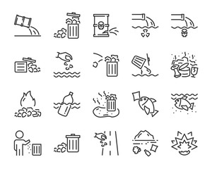 set of waste icons, such as, pollution, dirty, bin, plastic, industry waste