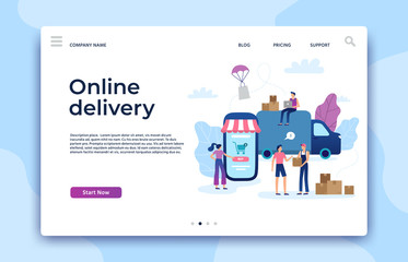 Obraz na płótnie Canvas Online shopping landing page. Shop website, modern store business pages and ecommerce internet payment vector concept illustration