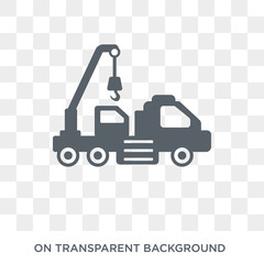 Crane truck icon. Trendy flat vector Crane truck icon on transparent background from Construction collection. High quality filled Crane truck symbol use for web and mobile