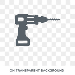 Cordless drill icon. Trendy flat vector Cordless drill icon on transparent background from Construction collection. High quality filled Cordless drill symbol use for web and mobile