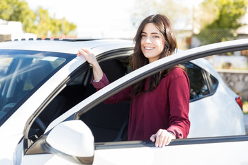Happy Woman Ready For Long Road Trip