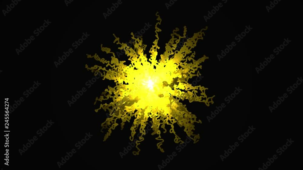 Poster abstraction of explosion of confetti. graphic animation of confetti explosion drawn diverging from c