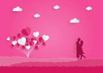 concept valentine day lover honeymoon grass tree and romantic balloons and vector and illustration holiday travel