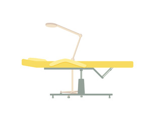 Massage table lamp illuminating light to see clear. Place to sit for clients of beauty spa salons. Isolated icon of furniture for specialist vector