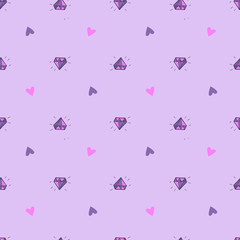 seamless pattern with diamonds and hearts