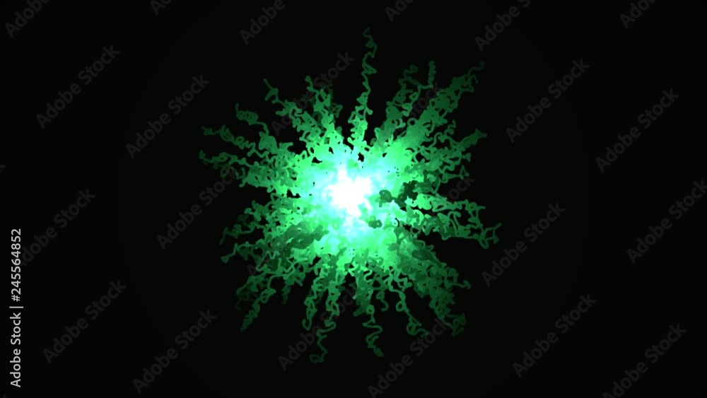 Poster abstraction of explosion of confetti. graphic animation of confetti explosion drawn diverging from c