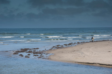 Fototapeta na wymiar walking surfer on the beach