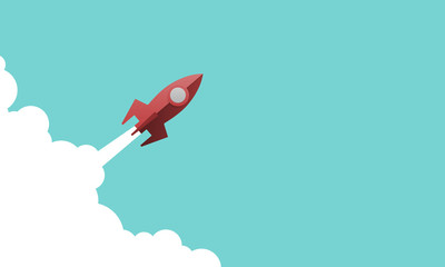 Rocket Paper Art red Vector and illustration flying rocket.Space travel to the moon.Space rocket launch.Project start up Solar System and text space