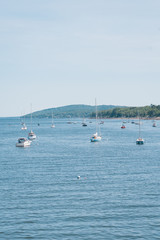 Fototapeta na wymiar Boats in the Passagassawakeag River, in Belfast, Maine