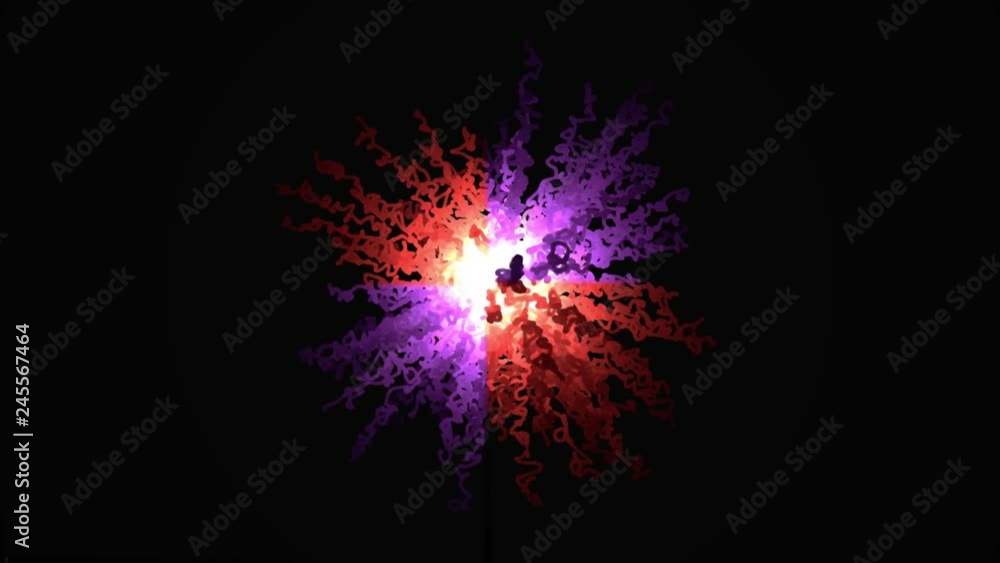 Poster abstraction of explosion of confetti. abstract animation of painted explosion of confetti from squig