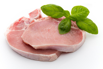 Fresh raw beef steak isolated on white background, top view.