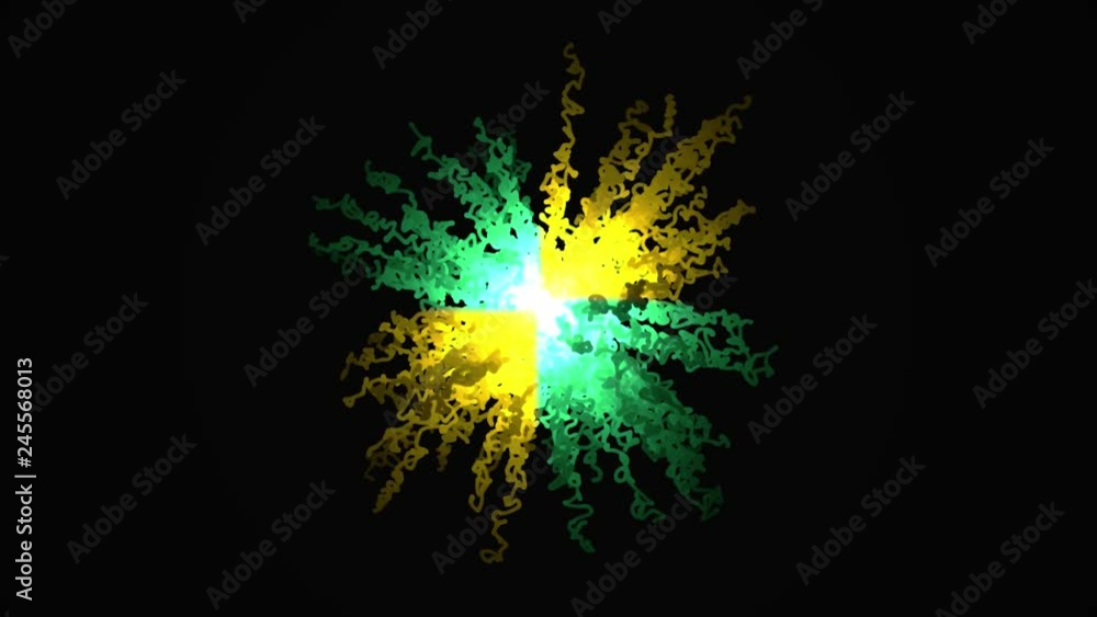 Poster abstraction of explosion of confetti. abstract animation of painted explosion of confetti from squig
