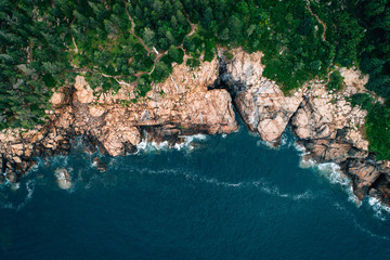 View of rocky cliffs on Mount Desert Island, Maine