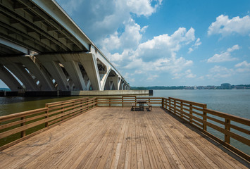 Pier and the Woodrow Wilson Bridge, at Jones Point Park, in Alexandria, Virginia