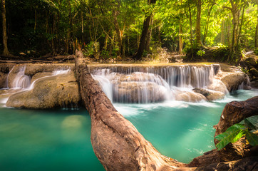 Fototapeta na wymiar Waterfall in forest at Erawan waterfall National Park, Kanchanaburi, Thailand