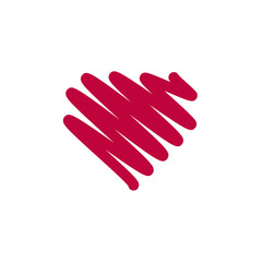 Hand painted red heart, one line. Hand drawing of heart doodle by crayon . use for background