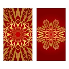 Set of two flyer pages ornament illustration concept. Art traditional, Islam, Arabic, Indian, magazine, elements with mandala. Vector greeting card or invitation layout design