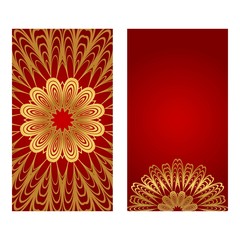 Set of two design template brochures, cards, invitations, flyers with mandala ornament for a yoga studio. Vector illustration