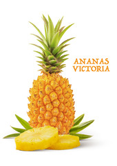 Victoria pineapple sliced on white background - pineapple variety at Reunion Island - Tropical fruit