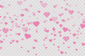 Heart confetti falling down isolated. Valentines day concept. Heart shapes overlay background. Vector festive illustration. Vector. Valentines Day background