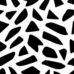 Black and white seamless pattern with shapeless shapes isolated on white backdrop. Endless monochrome texture. Geometric background. Vector illustration