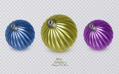 Colorful christmas balls on transparent background, vector christmas decorations