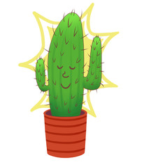 Smiling long cactus in a red pot