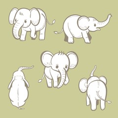 set of hand drawn cute elephants.
