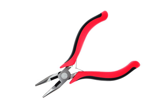 round nose pliers red black isolate close up