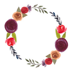 Hand painted Watercolor Floral Wreath Frame. Beautiful flowers illustration for wedding, baby shower, greeting card, invitation, birthday decor.