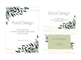 Banner on flower background. Flyer for wedding invitation. Natural botanical Greeting editable template. eps10.