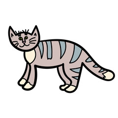 Fototapeta na wymiar Cartoon doodle cat isolated on white background. Vector illustration. 