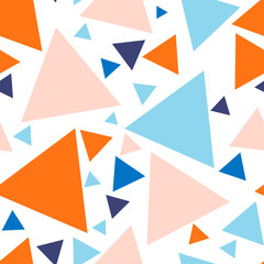 Abstract seamless pattern with colorful chaotic small triangles. Infinity triangular messy geometric pattern. Vector illustration.   
