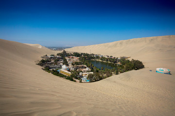 View of the desert oasis of Huacachina, Peru