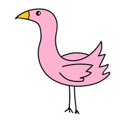 Cartoon doodle Flamingo bird isolated on white background. Vector illustration.  