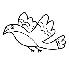 Cartoon doodle flying bird isolated on white background. Vector illustration. 