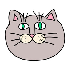 Cartoon doodle cat's muzzle isolated on white background. Vector illustration. 