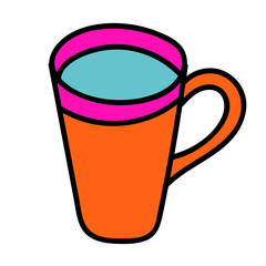 Cartoon doodle linear tea cup isolated on white background. Vector illustration.   