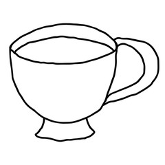 Cartoon doodle linear tea cup isolated on white background. Vector illustration.  