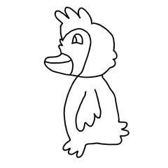 Cartoon doodle linear duck isolated on white background. Vector illustration.