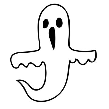 Cartoon doodle linear ghost isolated on white background. Vector illustration. 