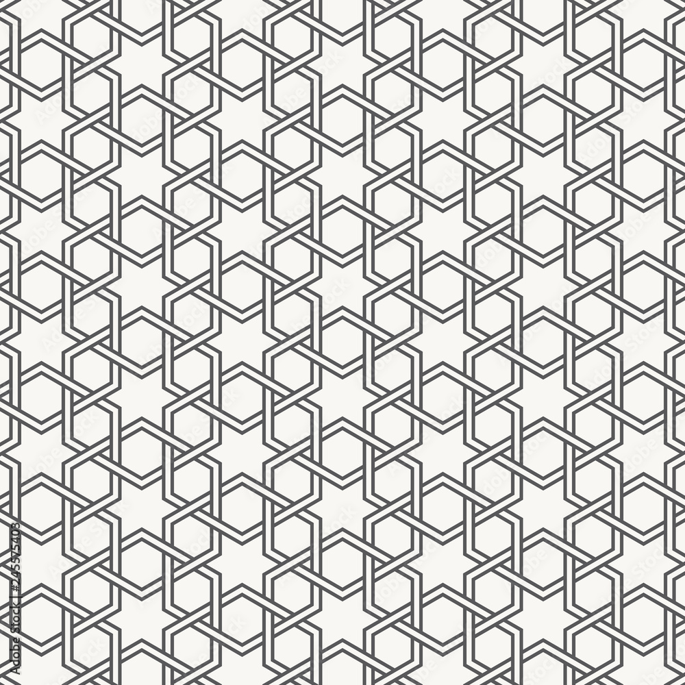 Wall mural vector seamless black and white geometric hexagon lines pattern. abstract geometric background desig