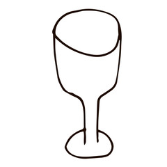 Cartoon doodle linear wineglass isolated on white background. Vector illustration.  