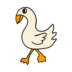 Cartoon doodle goose linear isolated on white background. Vector illustration. 