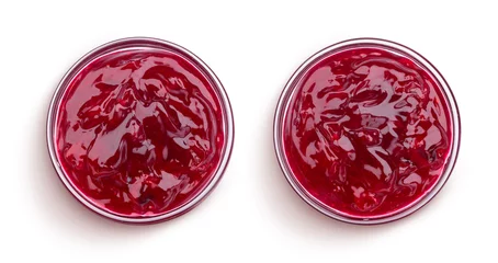 Foto op Plexiglas Bowl of red berry jam isolated on white background, top view © xamtiw