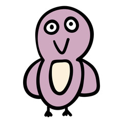 Cartoon doodle linear owl isolated on white background. Vector illustration.  